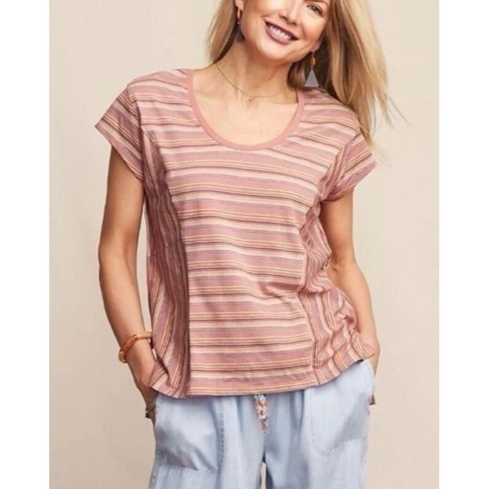 Matilda Jane Womens‎ Pink Multi Striped Scoop Neck Cap Sleeve T-Shirt Size Small